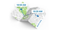 KISA GPS Tracking service displayed on a map with timestamps, showing the tracked movement and location points.