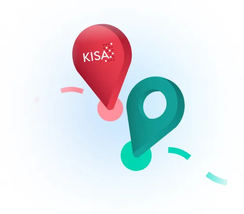 KISA GPS service represented by red and green location pins, highlighting tracking capabilities for the KISA device.